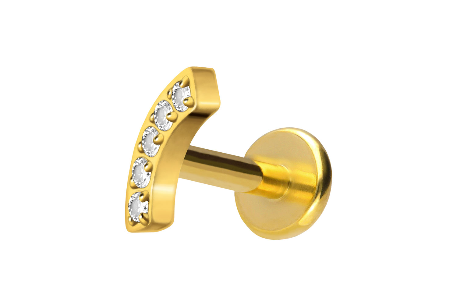 Titan Labret Piercing mit Push Fit BOGEN + 5 KRISTALLE